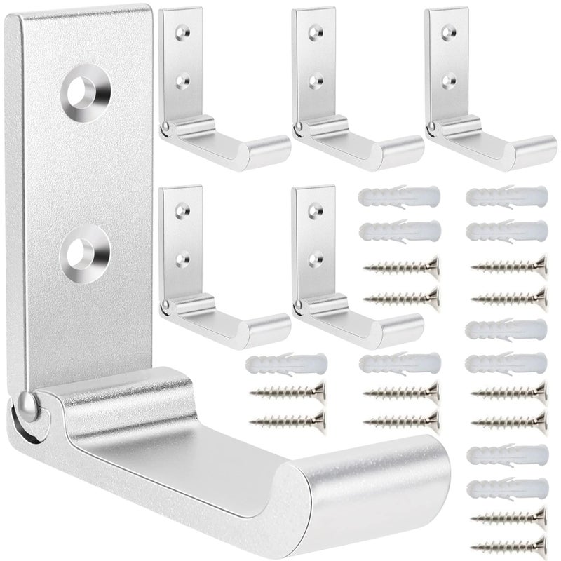 MsBong 6PCS Folding Coat Hooks, Wall Hooks for Hanging Coat Hooks Hardware No Rust Heavy Duty Aluminum Alloy Hooks Wall Mounted with Screws for Keys, Towel, Hat, Bags (6PCS-Silvery) - Image 1
